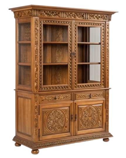Ornate Carved Oak Display Hutch