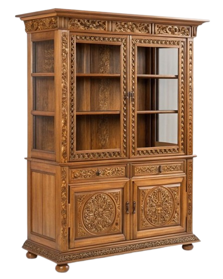 Ornate Carved Oak Display Hutch - Image 1