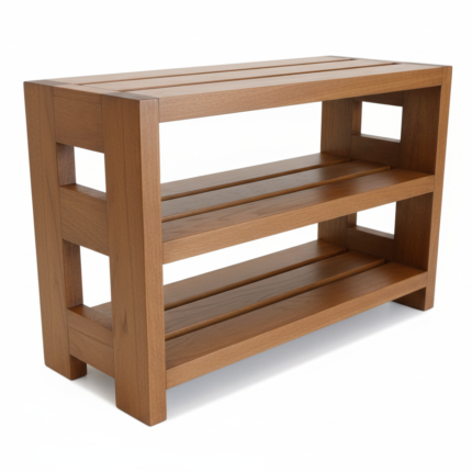 Modern Slatted Wood Two-Tier Shoe Bench
