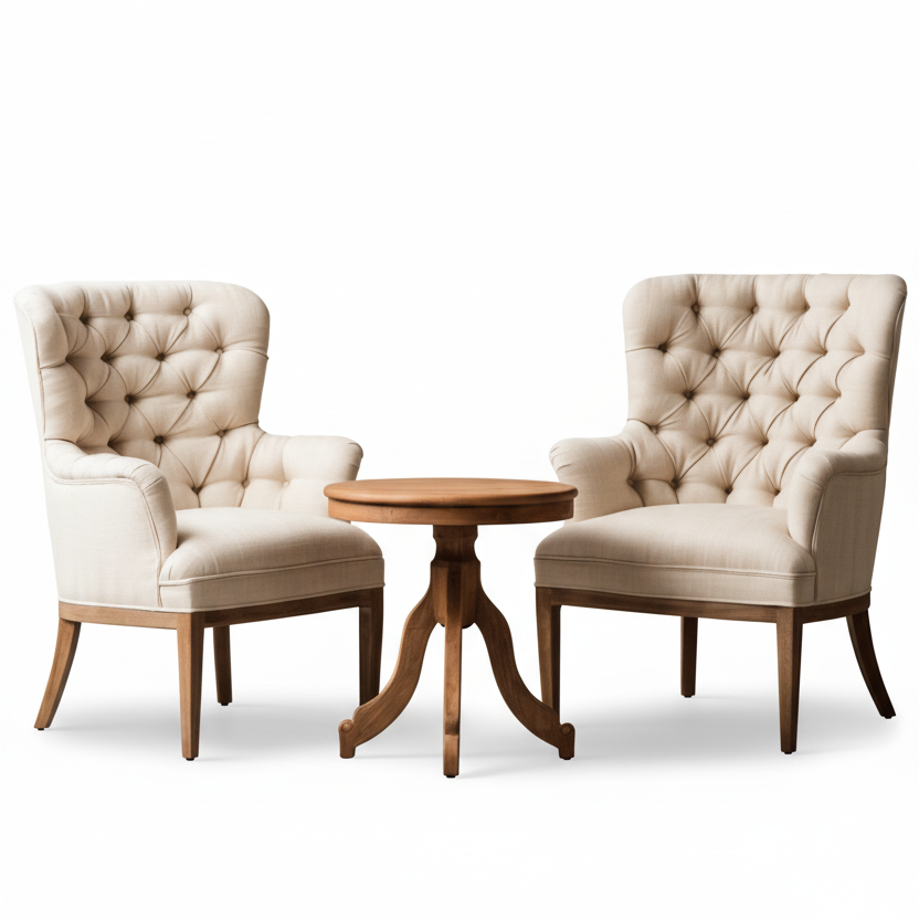 Gemini_Generated_Image_azc8u6azc8u6azc8 The Button-Tufted Linen Armchair and Pedestal Table - Image 1