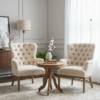 The Button-Tufted Linen Armchair and Pedestal Table - Image 2
