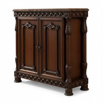 Regal Carved Wood Storage Cabinet