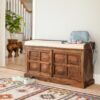Hand-Carved Elephant Motif Shoe Cabinet Bench - Image 4