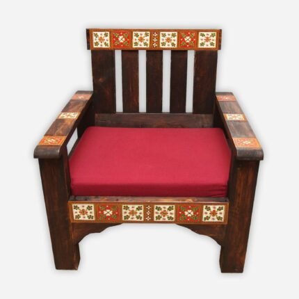 Traditional Multan Tile Inlay Wooden Five-Seater Sofa